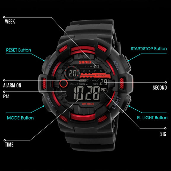 SKMEI 1243 Men Sports Watch Outdoor Water-resistant Digital Watch(Red)