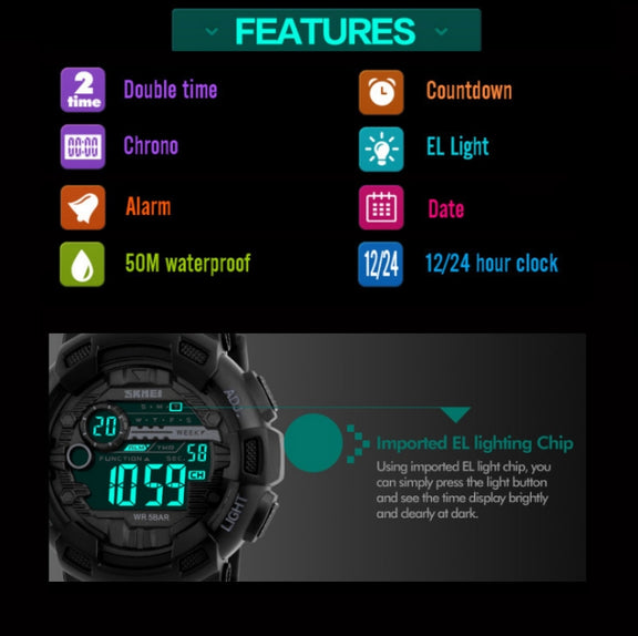 SKMEI 1243 Men Sports Watch Outdoor Water-resistant Digital Watch(Red)