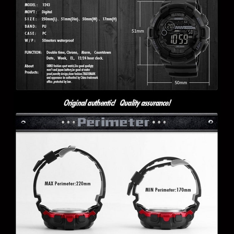 SKMEI 1243 Men Sports Watch Outdoor Waterproof Digital Watch(Red) - free shipping - PMC TechLife - Order now!