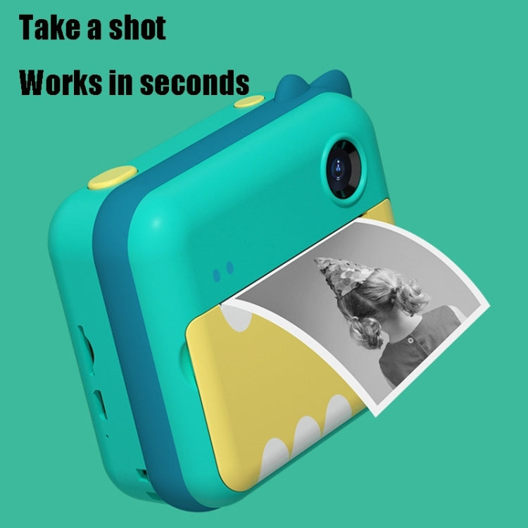 P1 16GB Children Instant Camera 1200W Front And Rear Dual-Lens Mini Print Photographic Digital Camera Toy(Green Dinosaur)