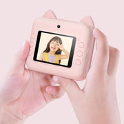 P1 16GB Children Instant Camera 1200W Front And Rear Dual-Lens Mini Print Photographic Digital Camera Toy(Pink Cat)