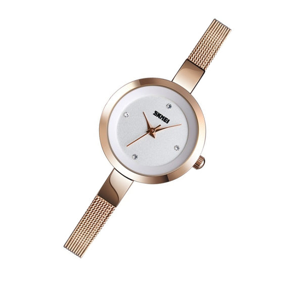 SKMEI 1390 Ladies Business Casual Watch Steel Band Lightweight Quartz Watch(Rose Gold)
