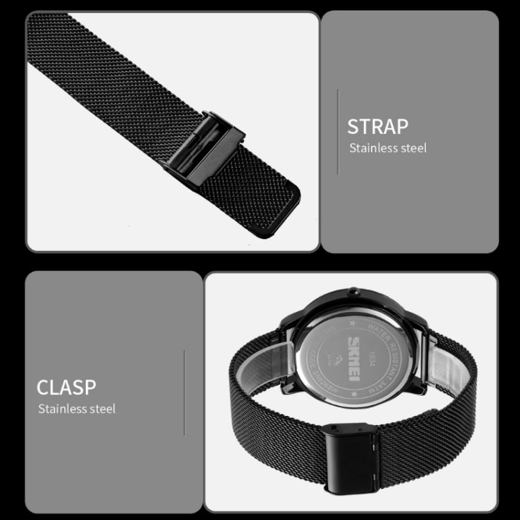 SKMEI 1634 Men Water-resistant Watch Fashion Quartz Watch(Black Steel Belt)