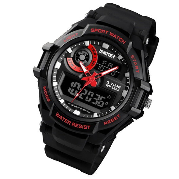 SKMEI 1357 Mens Multifunctional Sports Digital Watch Student Water-resistant Watch(Red)