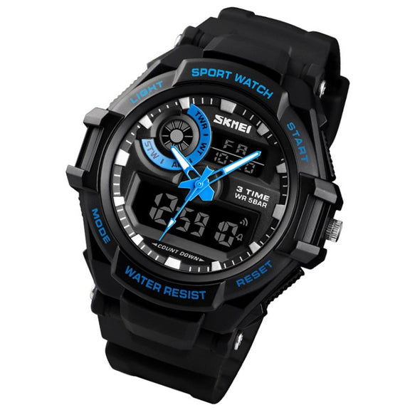 SKMEI 1357 Mens Multifunctional Sports Digital Watch Student Water-resistant Watch(Blue)