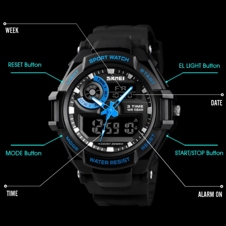 SKMEI 1357 Mens Multifunctional Sports Digital Watch Student Water-resistant Watch(Blue)