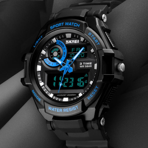 SKMEI 1357 Mens Multifunctional Sports Digital Watch Student Water-resistant Watch(Blue)