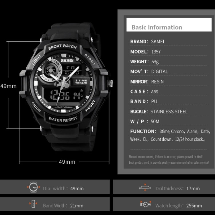 SKMEI 1357 Mens Multifunctional Sports Digital Watch Student Water-resistant Watch(Black)