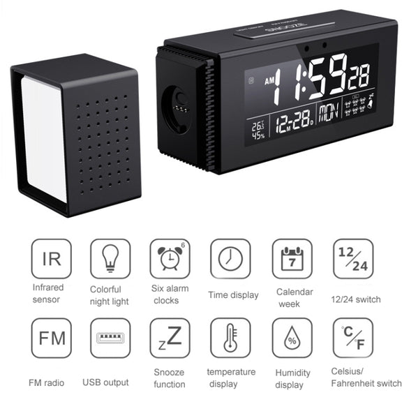 TS-P30 Multifunctional Night Light Alarm Digital Clock with FM Radio & Temperature / Humidity Display & IR Sensor Function(Pink)
