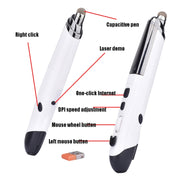 PR-08 1600DPI 6 Keys 2.4G Wireless Electronic Whiteboard Pen Multi-Function Pen Mouse PPT Flip Pen(White)