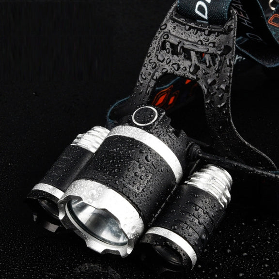 Strong Light Long-Range Rechargeable Three-Head Lamp Outdoor Fishing Lamp Led Head-Mounted Flashlight (3T6 Without Battery)