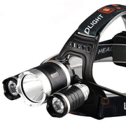 Strong Light Long-Range Rechargeable Three-Head Lamp Outdoor Fishing Lamp Led Head-Mounted Flashlight (1T6 x 2XPE Without Battery)