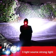 Strong Light Long-Range Rechargeable Three-Head Lamp Outdoor Fishing Lamp Led Head-Mounted Flashlight (1T6 x 2XPE Without Battery)