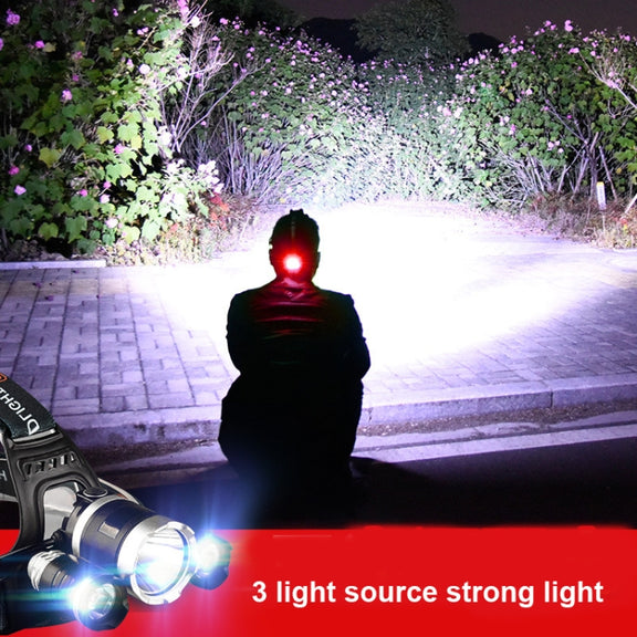 Strong Light Long-Range Rechargeable Three-Head Lamp Outdoor Fishing Lamp Led Head-Mounted Flashlight (1T6 x 2XPE Without Battery)