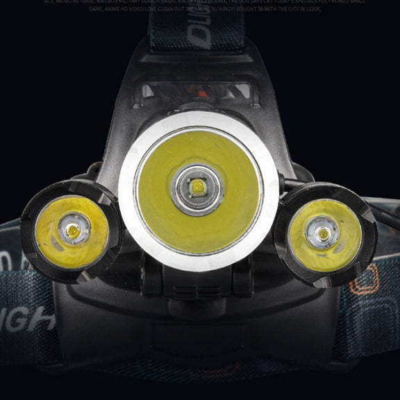 Strong Light Long-Range Rechargeable Three-Head Lamp Outdoor Fishing Lamp Led Head-Mounted Flashlight (1T6 x 2XPE 2 Batteries)
