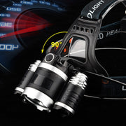 Strong Light Long-Range Rechargeable Three-Head Lamp Outdoor Fishing Lamp Led Head-Mounted Flashlight (1T6 x 2XPE 2 Batteries)