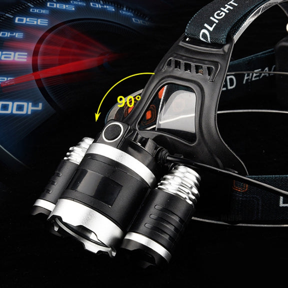 Strong Light Long-Range Rechargeable Three-Head Lamp Outdoor Fishing Lamp Led Head-Mounted Flashlight (1T6 x 2XPE 2 Batteries)