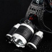Strong Light Long-Range Rechargeable Three-Head Lamp Outdoor Fishing Lamp Led Head-Mounted Flashlight (1T6 x 2XPE 2 Batteries)