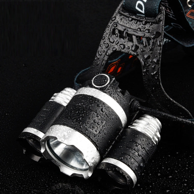 Strong Light Long-Range Rechargeable Three-Head Lamp Outdoor Fishing Lamp Led Head-Mounted Flashlight (1T6 x 2XPE 2 Batteries)