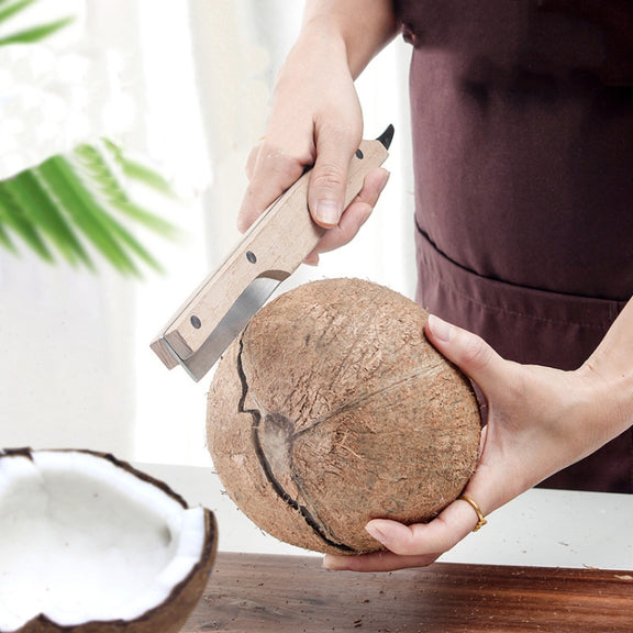 Multifunctional Stainless Steel Coconut Shell Opener With Wooden Handle Coconut Meat Knife Kitchen Gadgets, Specification: Knock Coconut Knife