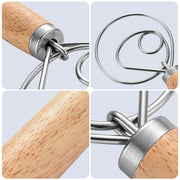 2 PCS 13 Inch Oak Handle Flour Mixer Dough Stainless Steel Mixing Rod Coil Whisk Single Circle Agitator