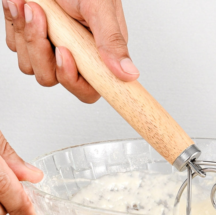 2 PCS 13 Inch Oak Handle Flour Mixer Dough Stainless Steel Mixing Rod Coil Whisk Single Circle Agitator