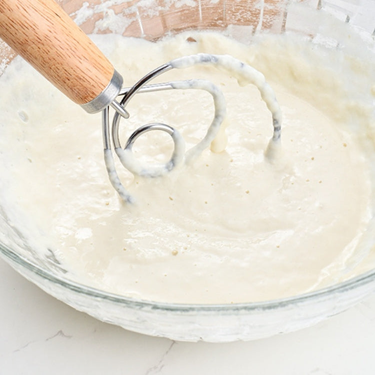 2 PCS 13 Inch Oak Handle Flour Mixer Dough Stainless Steel Mixing Rod Coil Whisk Single Circle Agitator