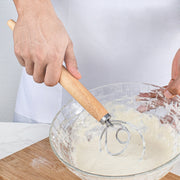 2 PCS 13 Inch Oak Handle Flour Mixer Dough Stainless Steel Mixing Rod Coil Whisk Single Circle Agitator
