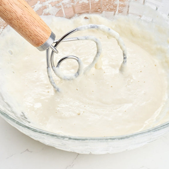 2 PCS 13 Inch Oak Handle Flour Mixer Dough Stainless Steel Mixing Rod Coil Whisk Double Circle Agitator