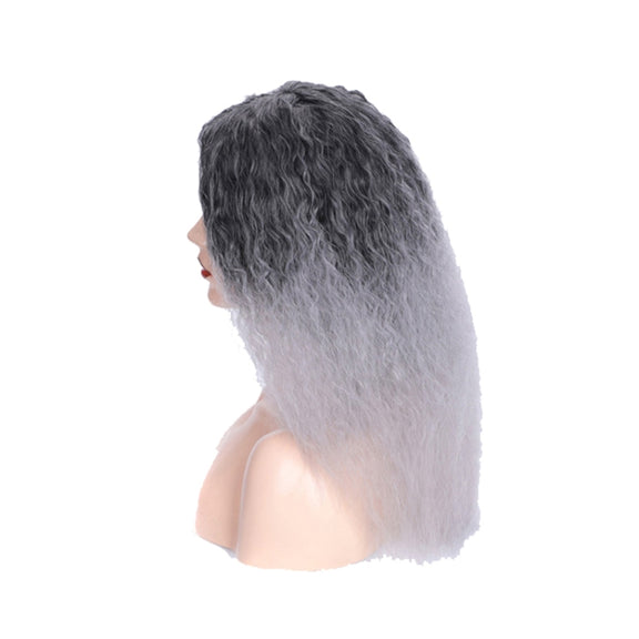 Matte Realistic Corn Perm Long Curly Hair Woolen Volume Wig Headgear(Black Gradient Milky Gray)