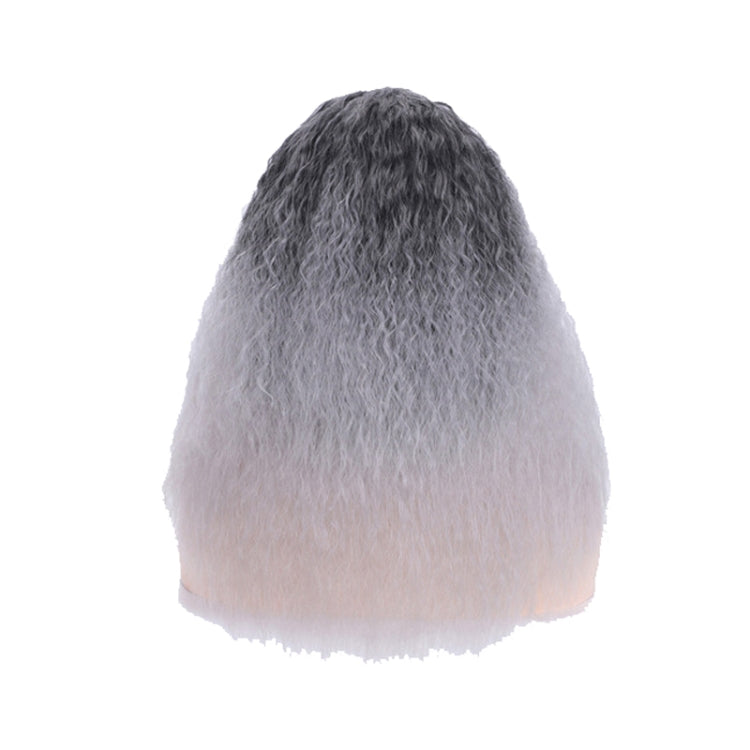 Matte Realistic Corn Perm Long Curly Hair Woolen Volume Wig Headgear(Black Gradient Milky Gray)