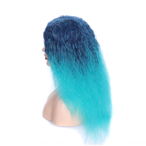 Matte Realistic Corn Perm Long Curly Hair Woolen Volume Wig Headgear(Malachite Green Gradient)
