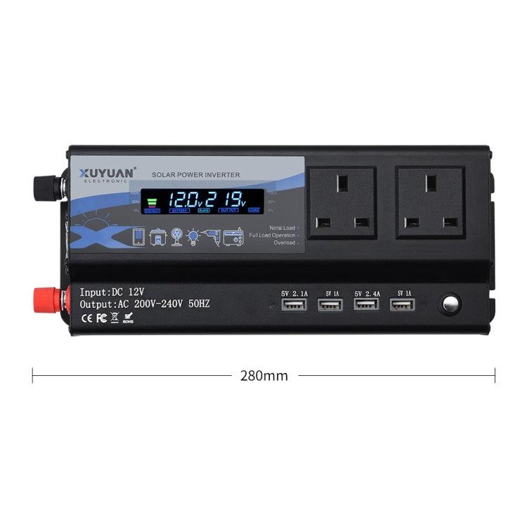 XUYUAN 6000W Car Inverter LED Colorful Atmosphere Light 4 USB Charging Converter, UK Plug, Specification: 24V-220V - Modified Square Wave by PMC TechLife | Online Shopping South Africa | PMC TechLife | Buy Now Pay Later Mobicred