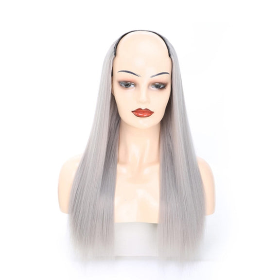 Wig Half Headgear Long Straight Hair U-Shaped Wig Headgear, Colour: 14.US-0906# Grandma Gray