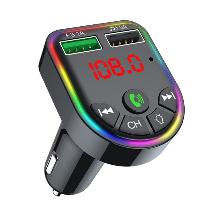 F5 Car FM Transmitter Bluetooth Hands-Free MP3 Music Player Colorful Atmosphere Light - Bluetooth Car Kits by PMC TechLife | Online Shopping South Africa | PMC TechLife | Buy Now Pay Later Mobicred
