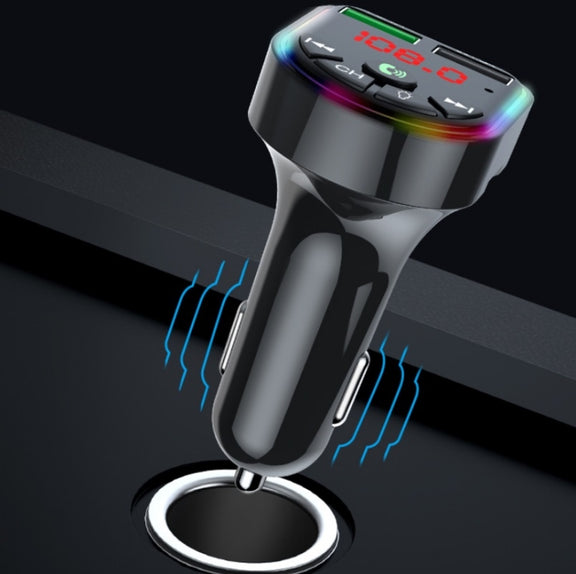 F5 Car FM Transmitter Bluetooth Hands-Free MP3 Music Player Colorful Atmosphere Light