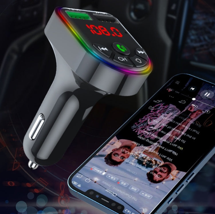 F5 Car FM Transmitter Bluetooth Hands-Free MP3 Music Player Colorful Atmosphere Light - Bluetooth Car Kits by PMC TechLife | Online Shopping South Africa | PMC TechLife | Buy Now Pay Later Mobicred