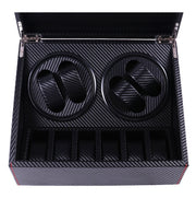 PU Leather 4+6 Double-Head Automatic Winding Motor Box Mechanical Watch Rotator, US Plug(Full Carbon Fiber)