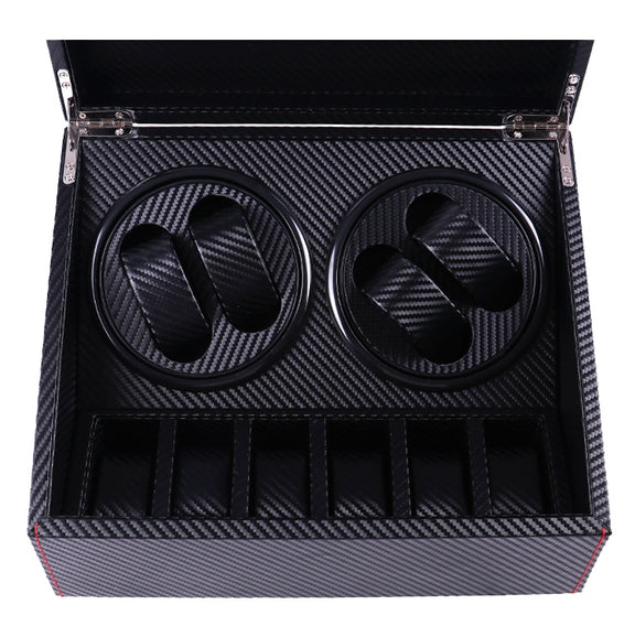 PU Leather 4+6 Double-Head Automatic Winding Motor Box Mechanical Watch Rotator, US Plug(Full Carbon Fiber)