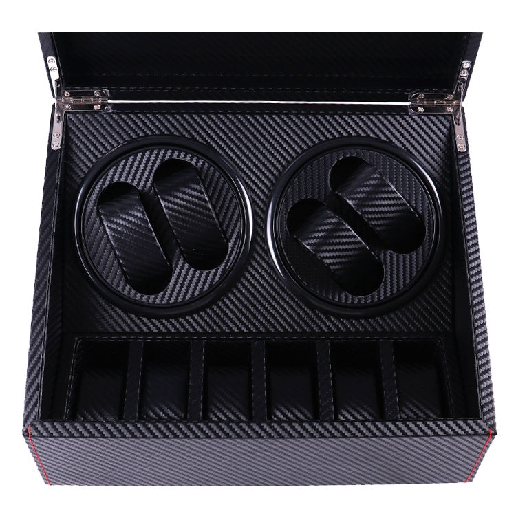 PU Leather 4+6 Double-Head Automatic Winding Motor Box Mechanical Watch Rotator, US Plug(Full Carbon Fiber)