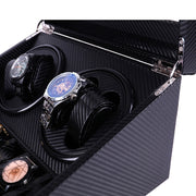 PU Leather 4+6 Double-Head Automatic Winding Motor Box Mechanical Watch Rotator, US Plug(Full Carbon Fiber)