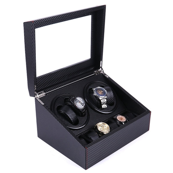 PU Leather 4+6 Double-Head Automatic Winding Motor Box Mechanical Watch Rotator, US Plug(Full Carbon Fiber)
