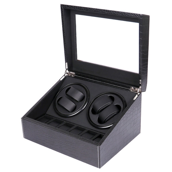 PU Leather 4+6 Double-Head Automatic Winding Motor Box Mechanical Watch Rotator, US Plug(Crocodile Pattern)