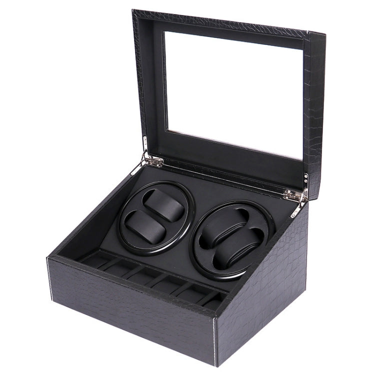 PU Leather 4+6 Double-Head Automatic Winding Motor Box Mechanical Watch Rotator, US Plug(Crocodile Pattern)