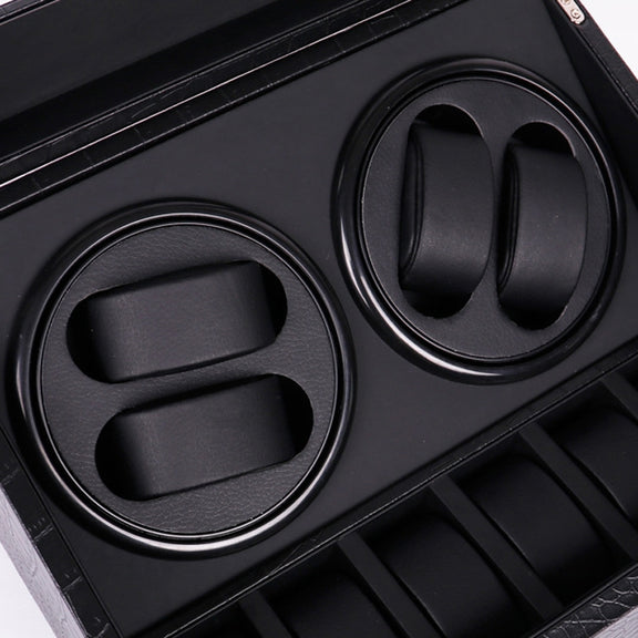 PU Leather 4+6 Double-Head Automatic Winding Motor Box Mechanical Watch Rotator, US Plug(Crocodile Pattern)