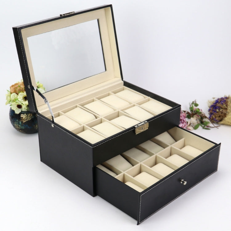 PU Leather Double Layer 20-Digit Watch Box Jewelry Gift Storage Box - free shipping - PMc TechLife - Order now!
