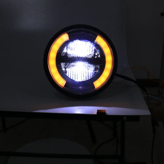 HONGPA Motorcycle Retro Headlights Modified Parts LED General Metal Headlights(Matte Black)