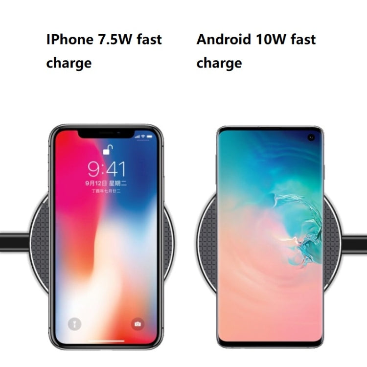 2pcs K8 10W Universal Aluminum Alloy Mobile Phone Wireless Charger, Specification:with 1m Cable(Black)