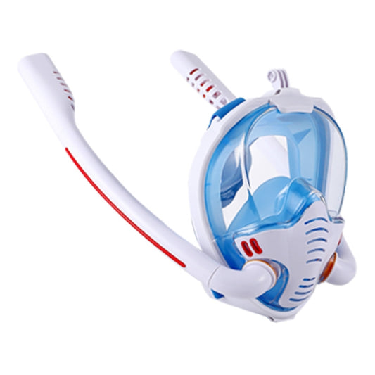 Snorkeling Mask Double Tube Silicone Full Dry Diving Mask Adult Swimming Mask Diving Goggles, Size: S/M(White/Blue) - free shipping - PMC Jewellery - Order now!