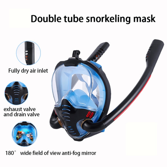 Snorkeling Mask Double Tube Silicone Full Dry Diving Mask Adult Swimming Mask Diving Goggles, Size: L/XL(White/Blue)